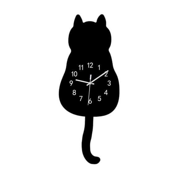 deevoka Cartoon Cat Wall Hanging Clock Battery Operated 6.9x17.1inch for Dining Room Black