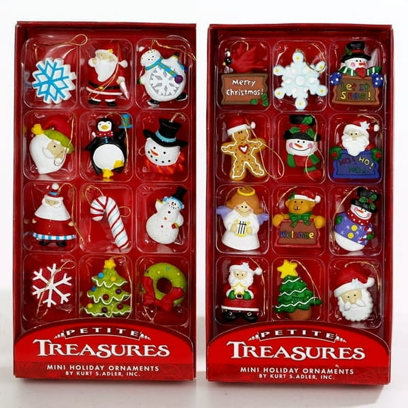 Kurt Adler 1.25-Inch Set of 2 Petite Treasures Mini Ornaments, 12-Piece Boxes, 24 Total Christmas Ornaments