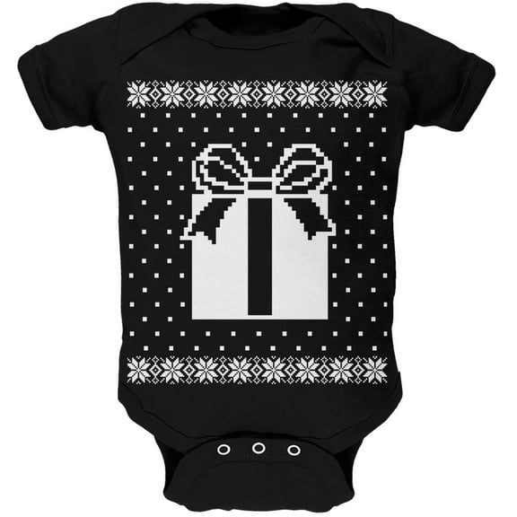 Big Present Ugly Christmas Sweater Black Soft Baby One Piece - 0-3 months