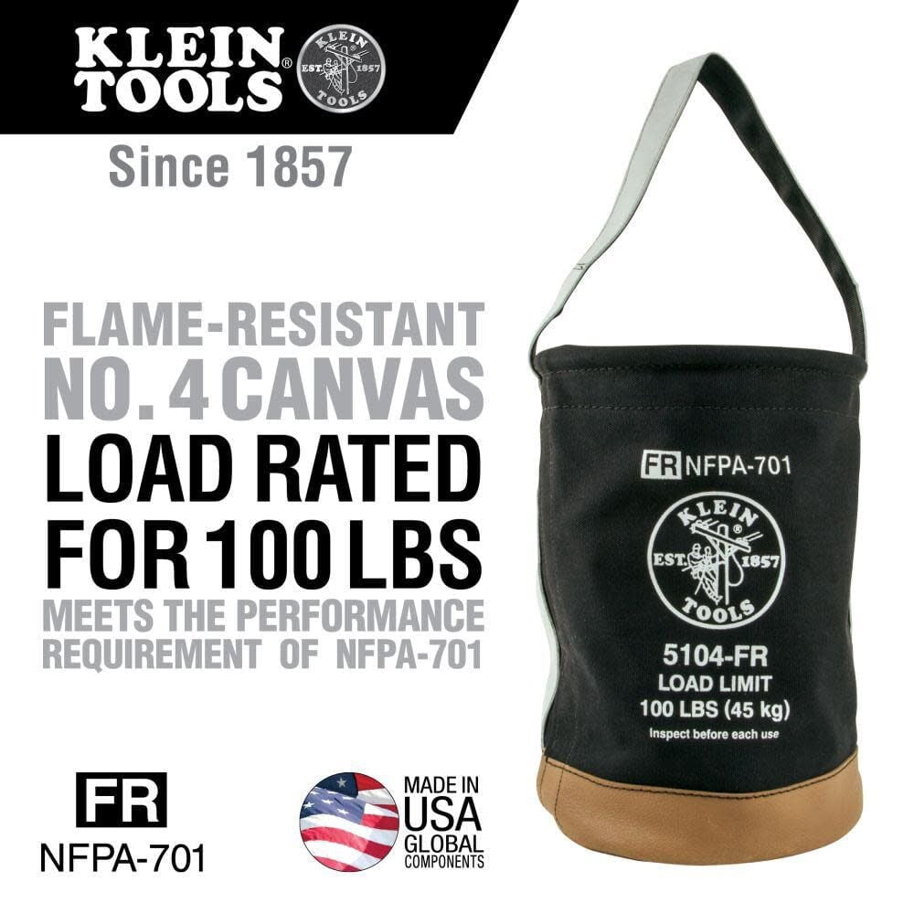 Klein Tools 5104FR 12 in. Flame-Resistant Canvas Bucket - Black