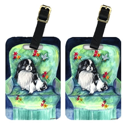 Chic Luggage Tags - Pair of 2 Japanese Chin in Momma's Chair Luggage Tags