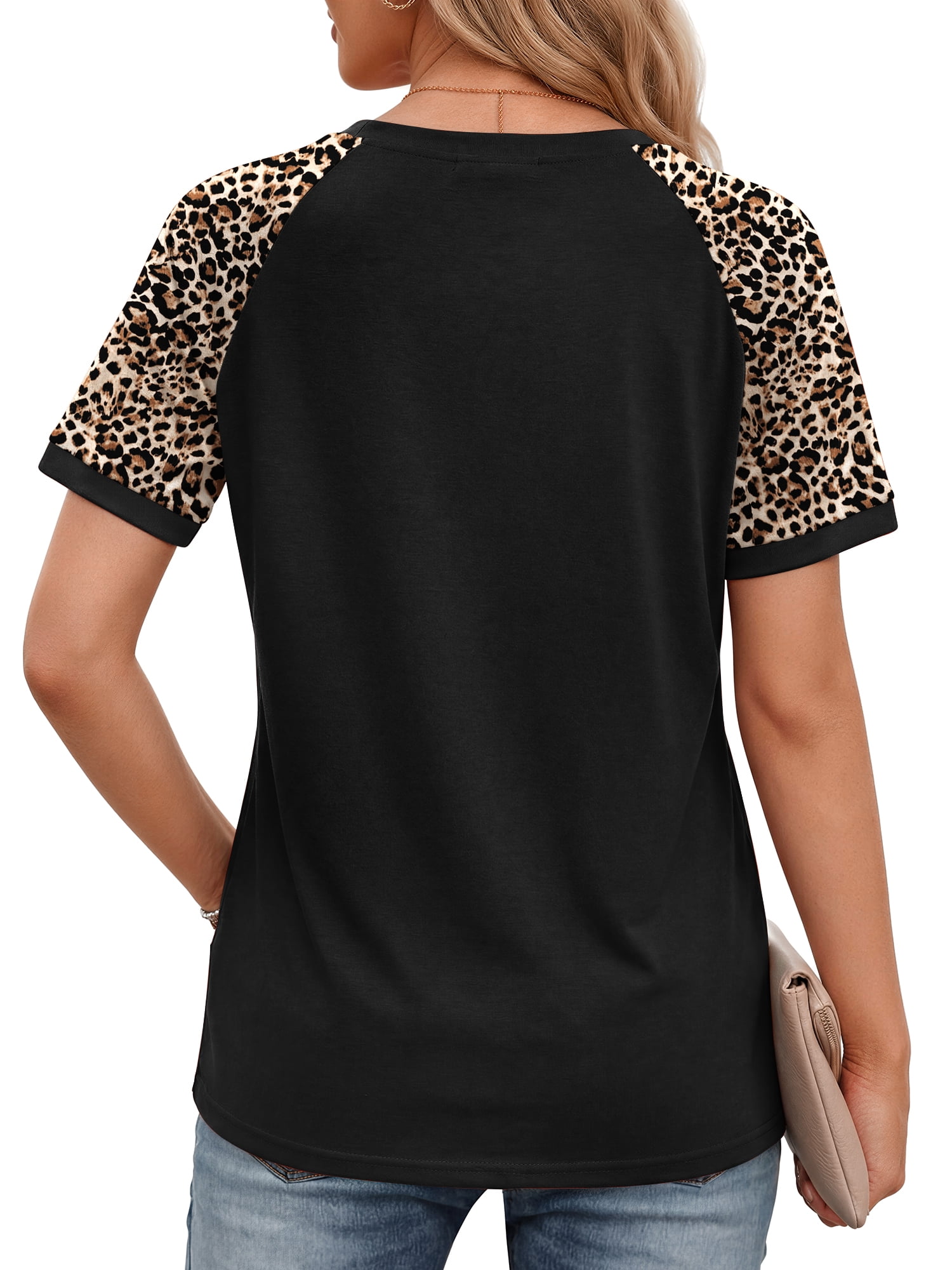 Fantaslook Color Block T Shirts for Women Crewneck Short Sleeve Tops Summer Blouses Fashion Clothes