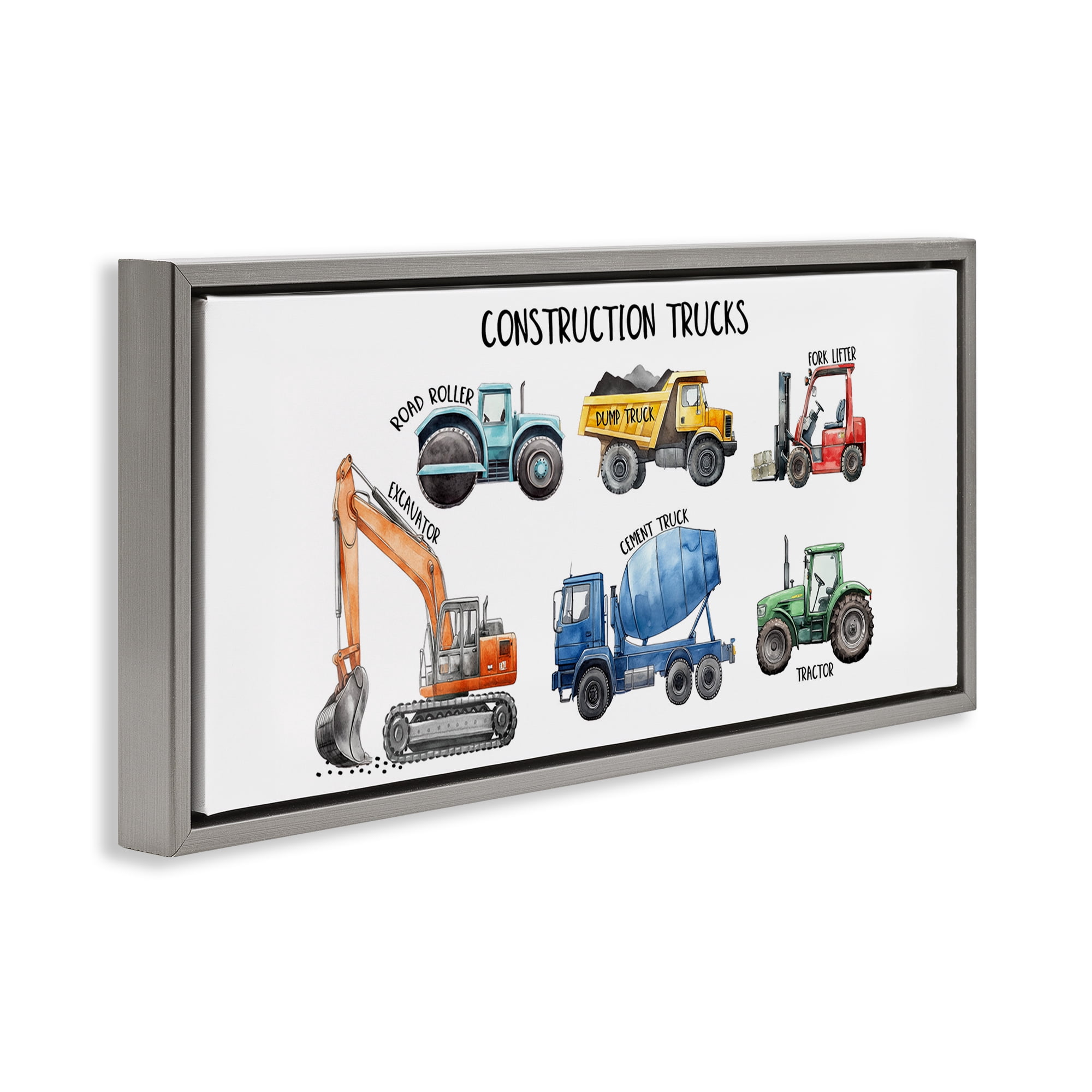 Stupell Industries Industrial Construction Trucks Gray Framed Floater Canvas Wall Art, design by Christine Simpson Art