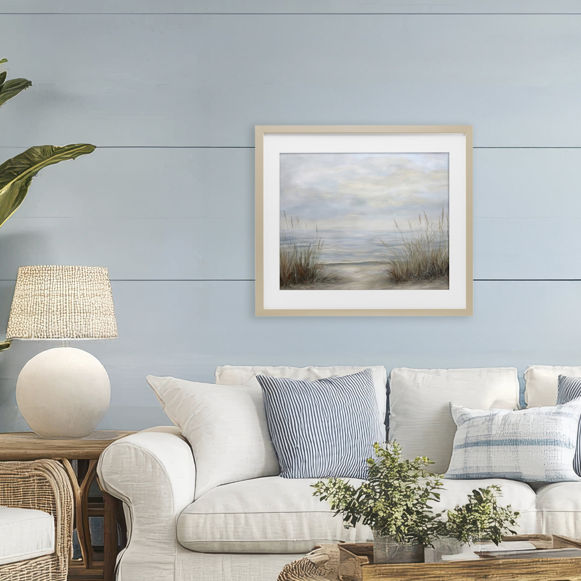 Stupell Industries Silent Beach with Seaside Dunes Birch Framed Print Under Glass, design by Petal Prints Design