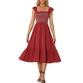 thumbnail image 2 of INSPIRE CHIC Women's Sundress Square Neck Ruffle Tiered Boho Midi Dress M Burgundy, 2 of 6