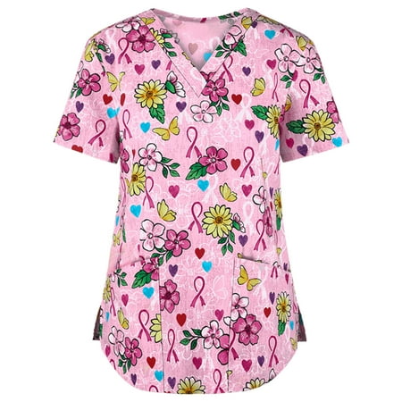 

Tarmeek Women s Animal Printed Scrub Tops Plus Size V-Neck Fun T Shirts Workwear Nurse Uniform Tee with Pockets