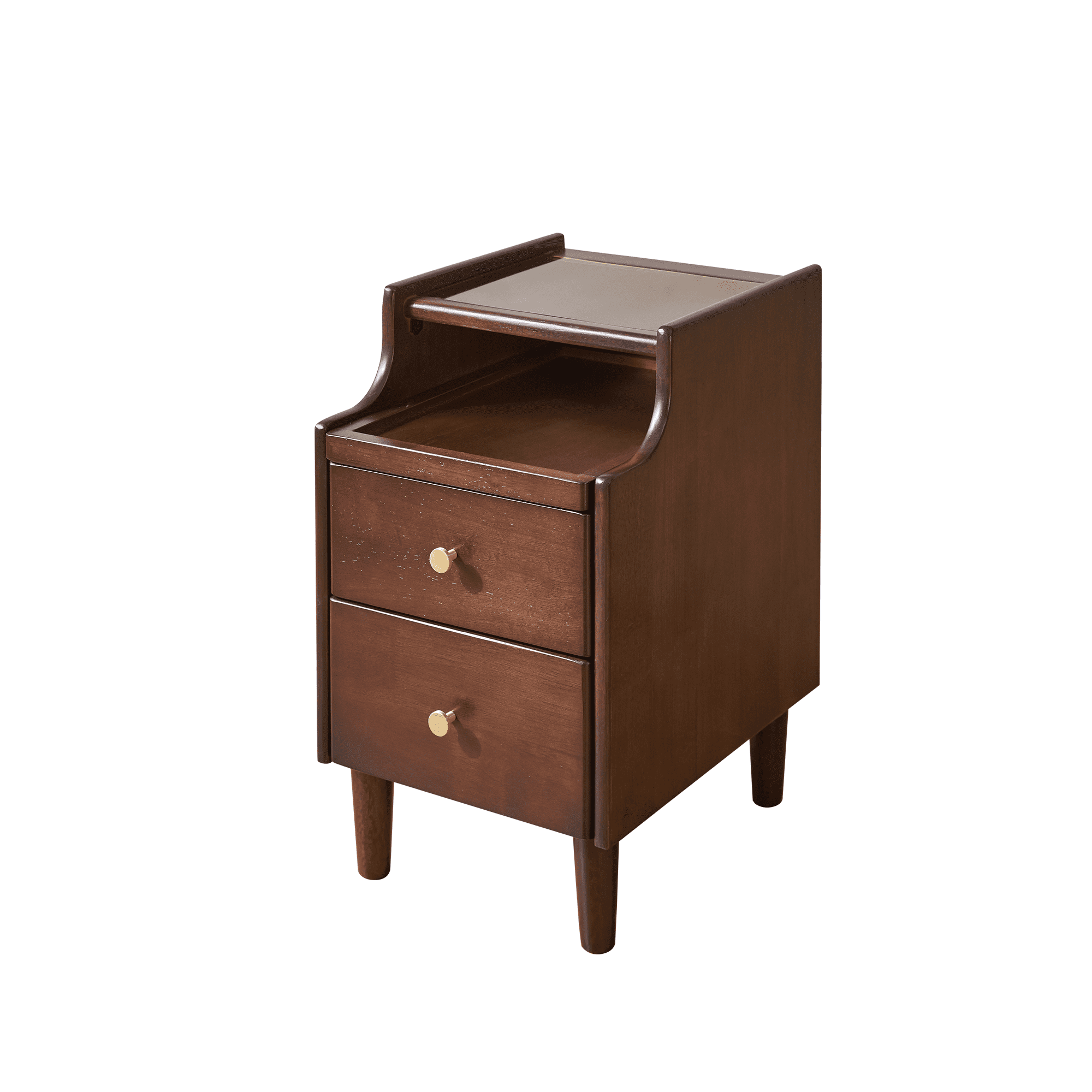 Solid Wood Nightstand, 2-Drawer Bedside Table with Pull-out Panel & Open Shelf, Rounded Edge Silent Slide, Waterproof Scratch-Resistant Side Table for Bedroom Living Room