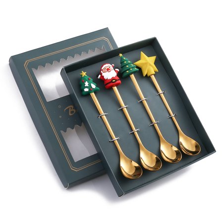 

4pcs Christmas Spoon Set Tableware Decor Stainless Steel Dessert Tea Gift