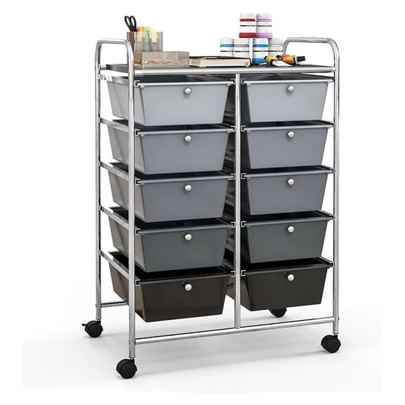 HYYOP 10 Drawers Rolling Cart, Classroom Organizers, Storage Cart with Wheels, for Teacher Office Home School Supplies Tool Craft Art Paper, Black Gradient