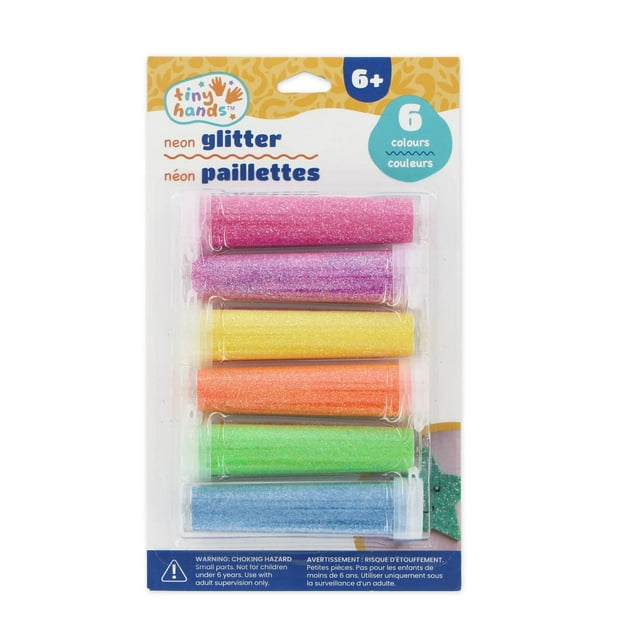 TINY HANDS Neon Glitter, 6 Colours, Age 6+, Kids, DIY Craft Projects, Decoration