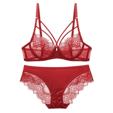 YHGFVOKJ Lingerie for Women Sexy Lace See Through Comfortable and Breathable Gathered Oversized Underwear Bra Lingerie Set Lace Lingerie for Women Red 34/75E