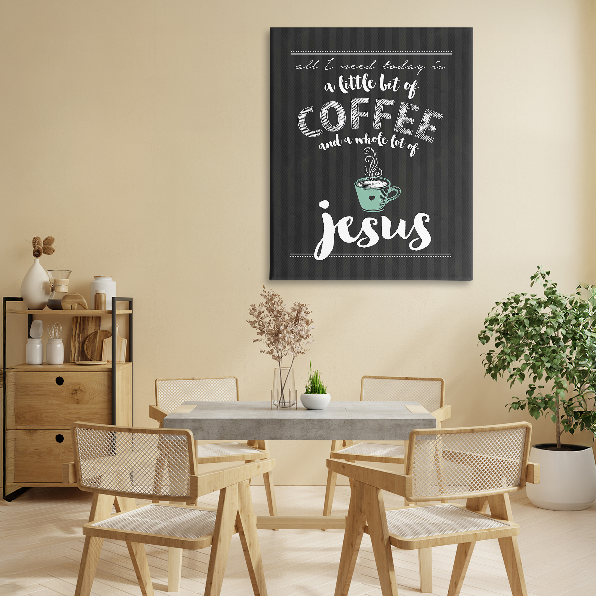 Little Coffee & Whole Lot Of Jesus Canvas Wall Art, design by Lettered and Lined