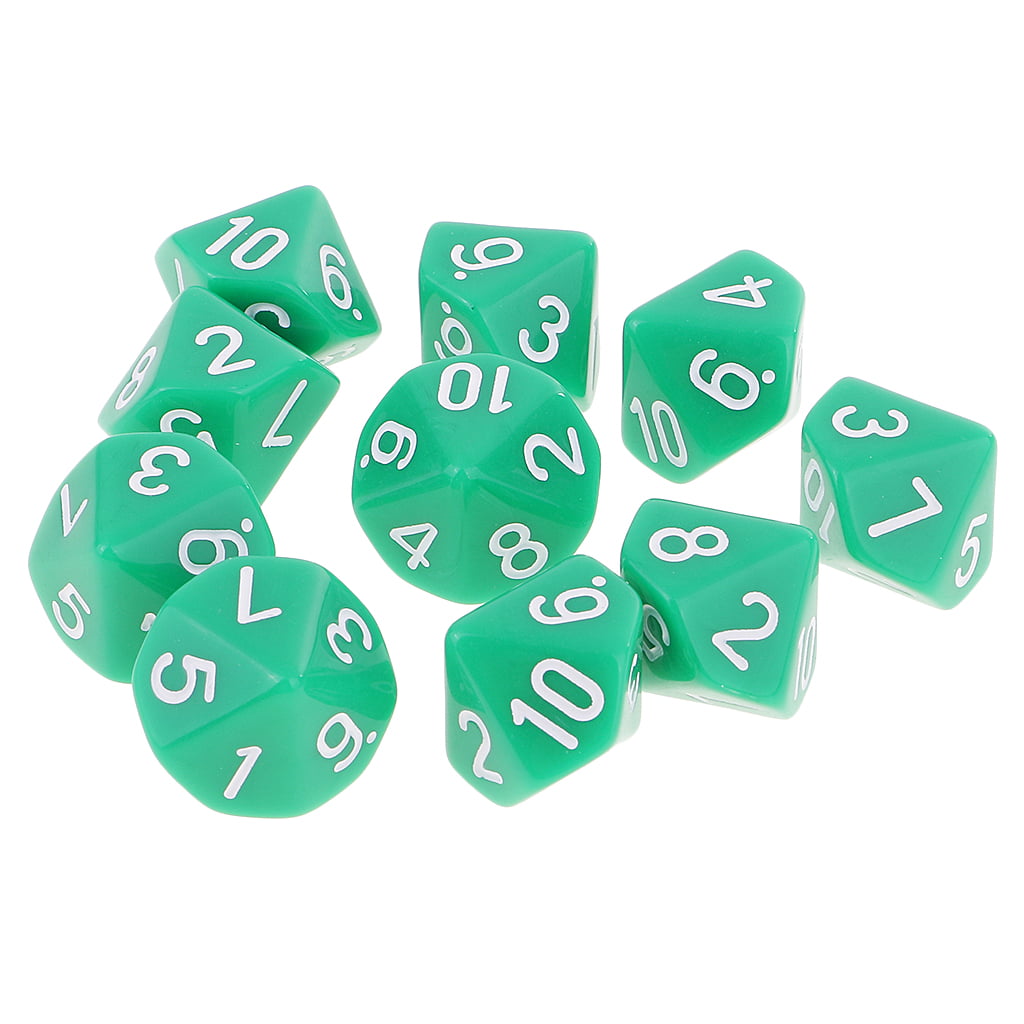 10pcs D10 Polyhedral Dice for RPG Role-Playing Game Board Game Green Blue 