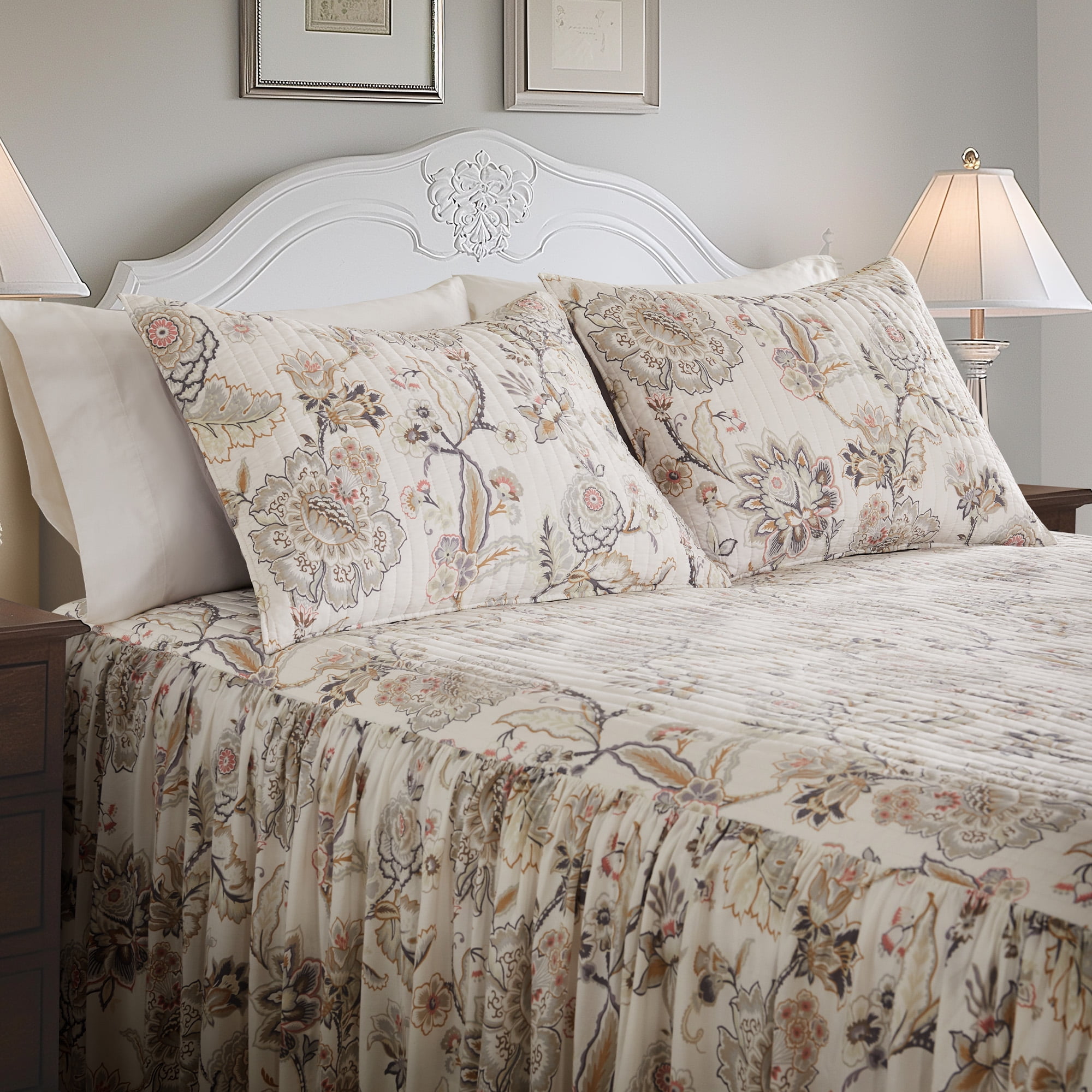 Levtex Home - Ophelia Blush Bedspread Set - Twin Bedspread and One Standard Sham - Floral - Taupe Grey Cream Blush - Bedspread (80x110in.) and Sham (20x26in.) - Rayon/Cotton