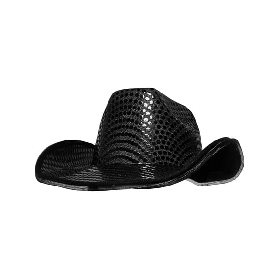 Adult's Black Sequin Cowboy Hat With LED Trim Costume Accessory
