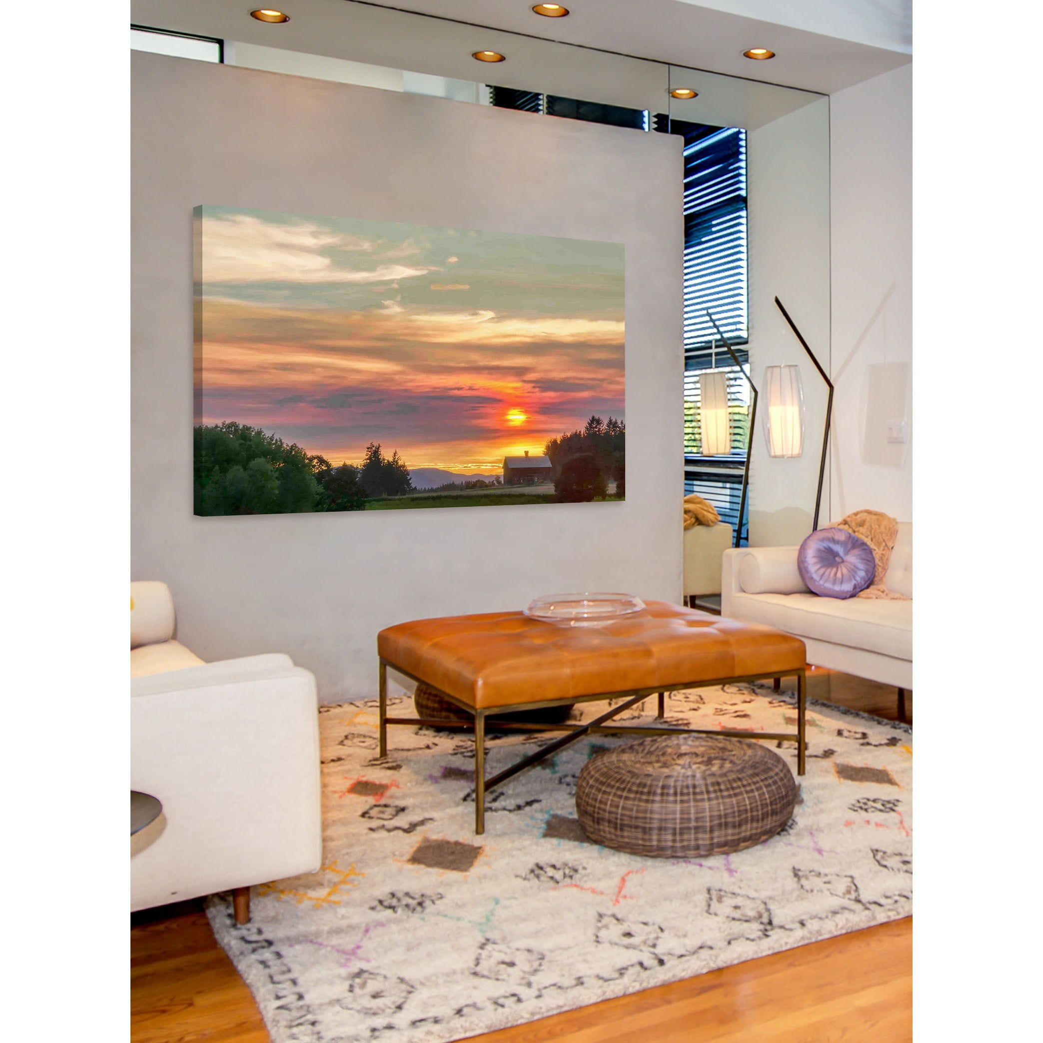 "Barn on the Ridge at Sunset" Painting Print on Wrapped Canvas