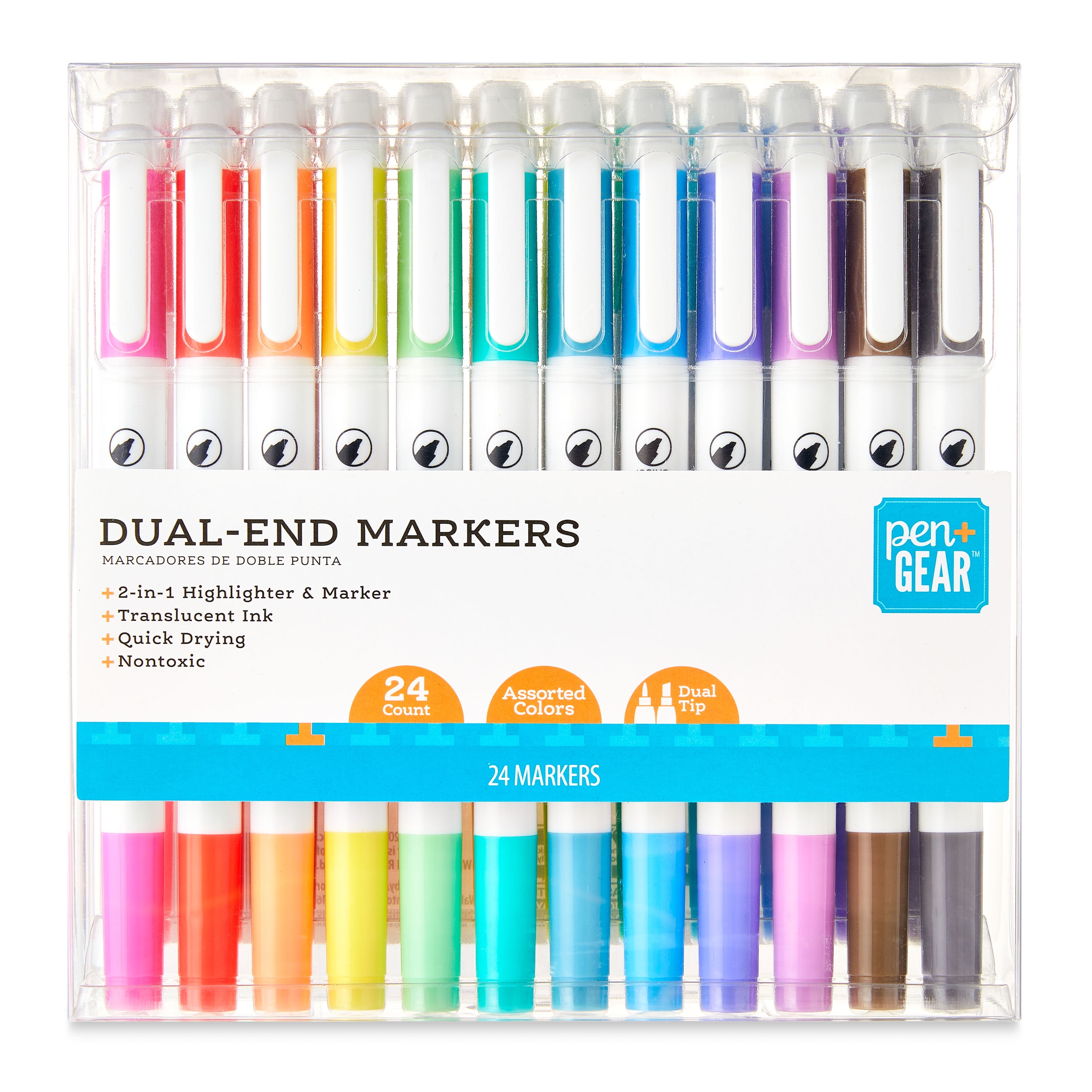 Pen+Gear Dual End Markers, Assorted Colors, 24 Count