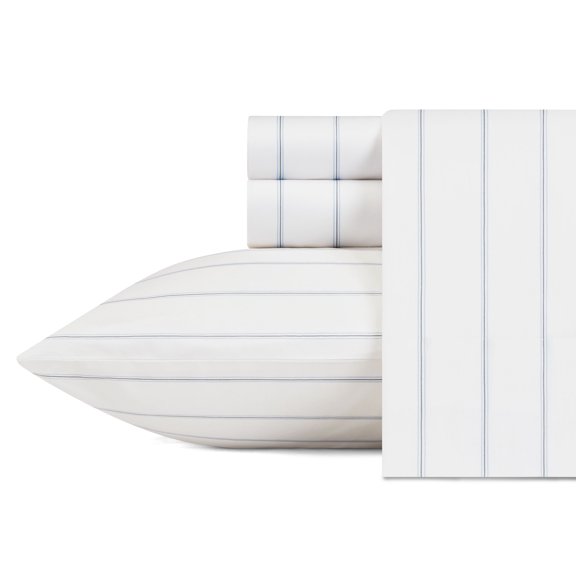 Nautica Skippers Island 100% Cotton Percale 4-Piece Sheet Set, Queen, Flagstone Blue