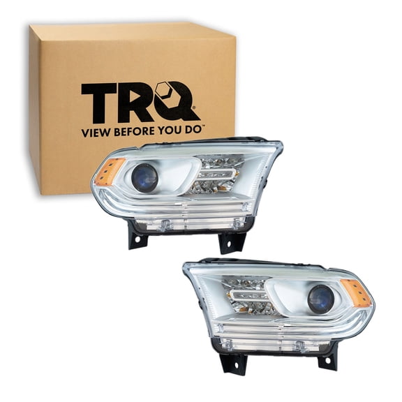 TRQ 2 Piece Headlight Assembly Set Chrome Bezel Driver & Passenger Side Fits Dodge Durango 2014-2017 Without LED Daytime Running Lights CH2502256 CH2503256 68188730AI 68188731AI