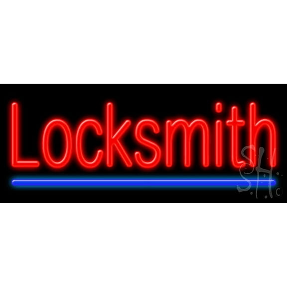 Locksmith LED Neon Sign 10" Tall x 24" Wide - inches Black Square Cut Acrylic Backing, with Dimmer - Premium built indoor Sign for Storefront, Store interior, Exhibition, Decor.