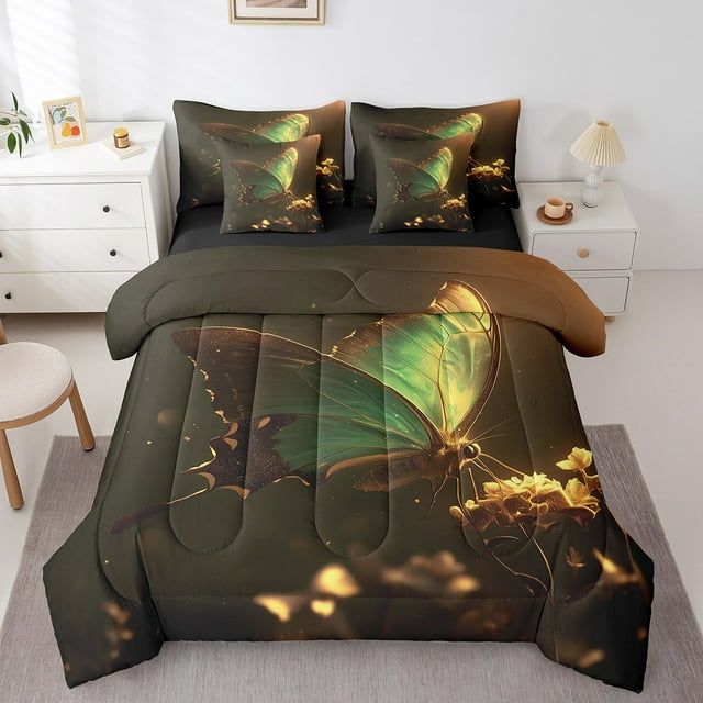 YST, Wild Animal Collection, Butterfly and Dragon Comforter Set, 7-Piece, Nature Theme, Queen