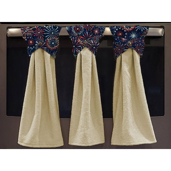 Americana Wraparound Snap Hanging Towels (Set of 2) by Penny's Needful Things (Fireworks) (Terrycloth Color: Yellow)