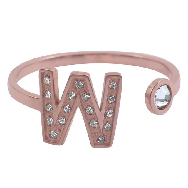 Anillo de Mujer Inicial Letra LuckyLy, Oro Rosa 18k y Zirconia Cúbica, Modelo Layla rosa UNITALLA