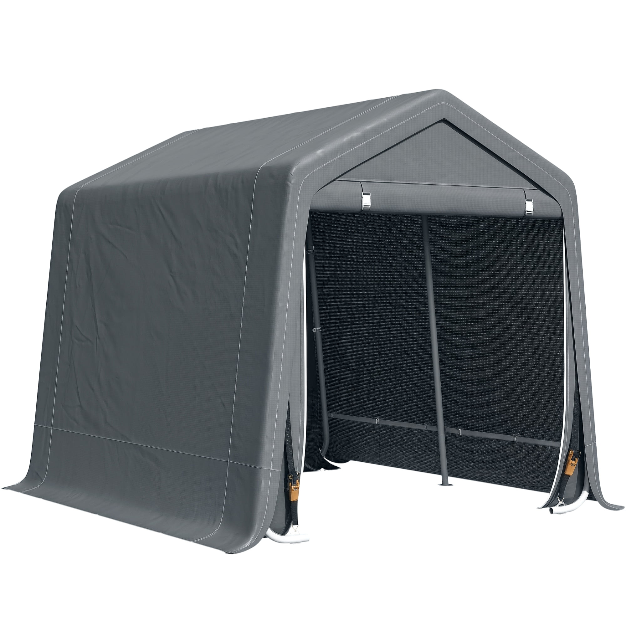 Outsunny 9' x 8' Carport Portable Garage, Heavy Duty Storage Tent, Patio Storage Shelter w/ Anti-UV PE Cover and Double Zipper Doors, for Motorcycle Bike Garden Tools, Dark Gray