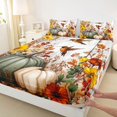 thumbnail image 4 of Manfei Harvest Season Hummingbird Bed Sheets,Farmhouse Pumpkin Full Size Sheets,4-Piece,1 Flat Sheet,1 Fitted Sheet and 2 Pillowcases, 4 of 6