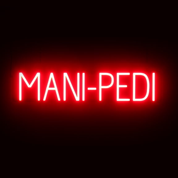 SpellBrite MANI-PEDI LED Sign for Business. 29.7" x 6.3" Red MANI-PEDI Sign Has Neon Sign Look With Energy Efficient LED Light Source. Visible from 500  Feet, 8 Animation Settings.
