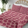 thumbnail image 3 of Ambesonne Emoji Fitted & Top Sheet Set with Shams, Funny Round Faces Modern Art, Pale Ruby Magenta, 3 of 5