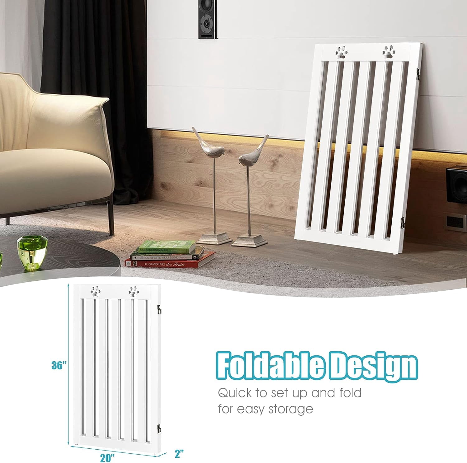 Freestanding Dog Gate, 3 Panel 60 in Wide 36 in Tall Pet Gates for Dogs, Dog Fences Indoor for House, Stairs, Doorways, White