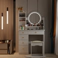 thumbnail image 3 of MONSLIPA Makeup Desk, Vanity Set with Round Mirror & Lights, Dressing Table with 5 Drawers and Cushioned Stool, 3 of 10
