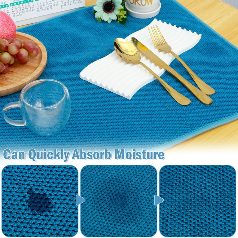 Dish Drying Mat for Kitchen Counter Pad Rack Mat Countertop Dishes, 16'' x  18'' Microfiber Dish Drying Mat Super Absorbent Dishware drying pad Drying