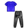 thumbnail image 4 of TiaoBug Kids Girls Boys Jazz Hip Hop Clothing Set Metallic T-shirt with Pant Street Ballet Dance Performance Costume Royal Blue&Black 16, 4 of 5