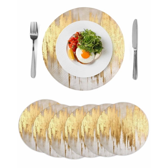 Round Placemats Simple Style 15 inch Set of 6 Table Mats for Dining Table Gold Art Heat Resistant Non-Slip Kitchen & Home Decorative Place Mat Set