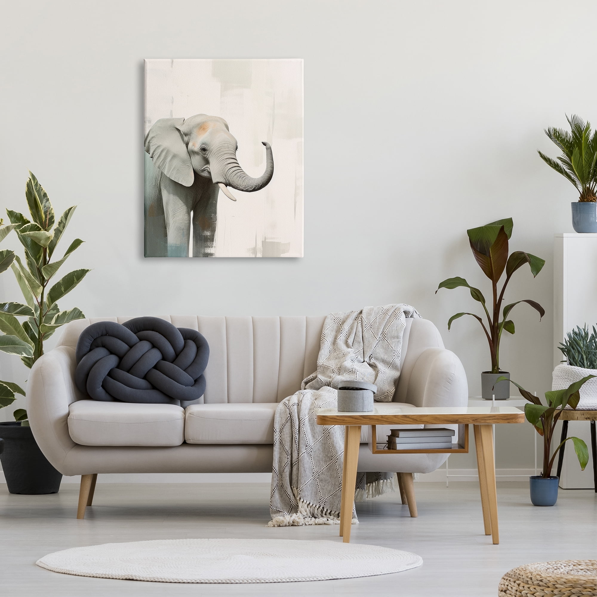 Stupell Industries Grey Modern Elephant Animals & Insects Painting Gallery Wrapped Canvas Art Print Wall Art, 30 x 40