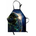 thumbnail image 1 of World Apron Vivid Globe of World in Space Covered by Luminous Network and Rising Sun Image, Unisex Kitchen Bib Apron with Adjustable Neck for Cooking Baking Gardening, Blue Yellow Green, by Ambesonne, 1 of 3