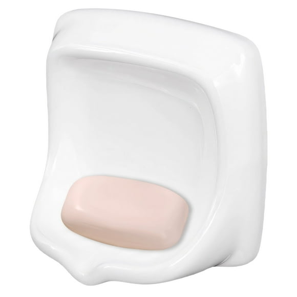 Shower Wall Soap Holder, Ceramic Soap Dish for Bathroom, White Square Design, Anti-Slip Grooved Surface, Sturdy and Easy to Clean, Ideal for Moisture-Prone Areas