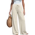 thumbnail image 3 of Wide Leg Palazzo Pants for Women Drawstring Elastic Waist Solid Pants Causal Summer Beach Vacation Pants, S, 3 of 6