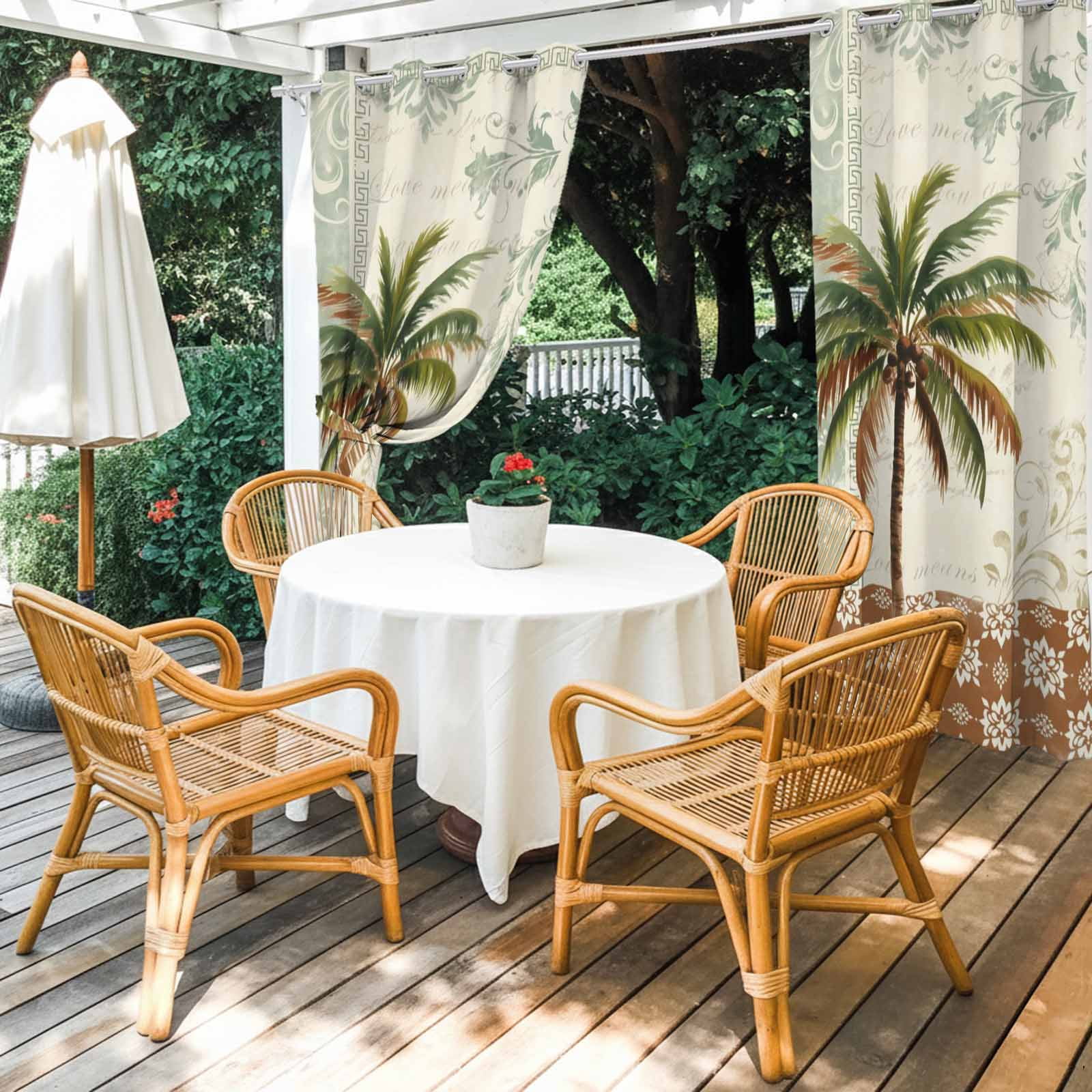 Palm Tree Outdoor Curtains for Patio, Summer Island Plant Brown Boho Floral Sunshade Privacy Drapes Grommet Waterproof Outside Curtains for Porch/Cabana/Balcony 54"x 108", 1 Panel