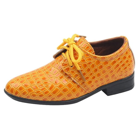 

JUMESG Boys Dress Shoes Little Kid Toddler Boys Girls Dress Shoes Leather Lace Up Wedding School Uniform Loafer Flats Boys Dress Shoes (Yellow 31)