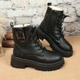 thumbnail image 5 of Black Women Casual Winter Boots Featuring Fleece Lining Side Zipper Front Lace-Up Round Toe Thick Platform Low Heel For All-Day Warmth, 5 of 9