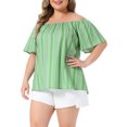 thumbnail image 4 of Agnes Orinda Women's Plus Size Boho Off Shoulder Short Sleeve Print Holiday Blouse 1X Light Green, 4 of 6