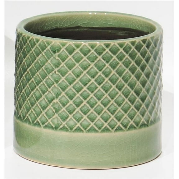 Mr. MJs Trading AI-CE00-139 Green Criss Cross Pattern Ceramic Planter