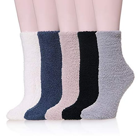 

Dosoni Women Girl Fuzzy Slipper Socks-Super Soft Comfort Thick Warm Microfiber Home Socks 5 Pack (5 Pack Soild Color A1)