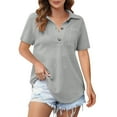 thumbnail image 5 of QUNYINEY Short Sleeve Blouses for Women Casual Gray Waffle Shirts Button Pullover Collared Loose Womens Tops, 5 of 5