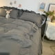thumbnail image 5 of Juego de cama estilo princesa Ins para mujer, linda niña, color sólido, volantes, funda de edredón, sábana tamaño queen y king, falda de cama, fundas de almohada, 5 of 6