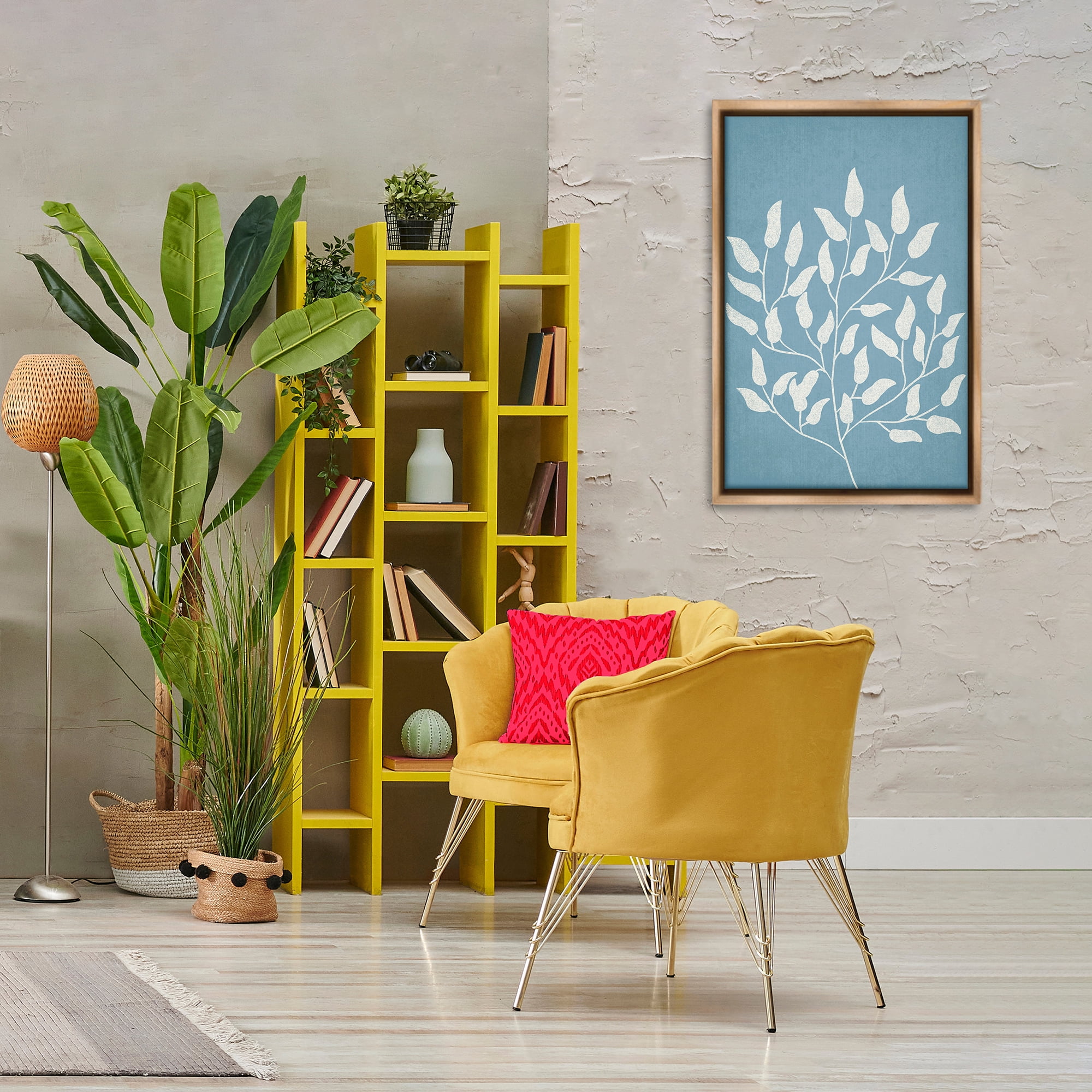 Stupell Industries Leaf Impressions on Blue Plants & Flowers Painting Brown Floater Framed Canvas Art Print Wall Art, 21 x 31