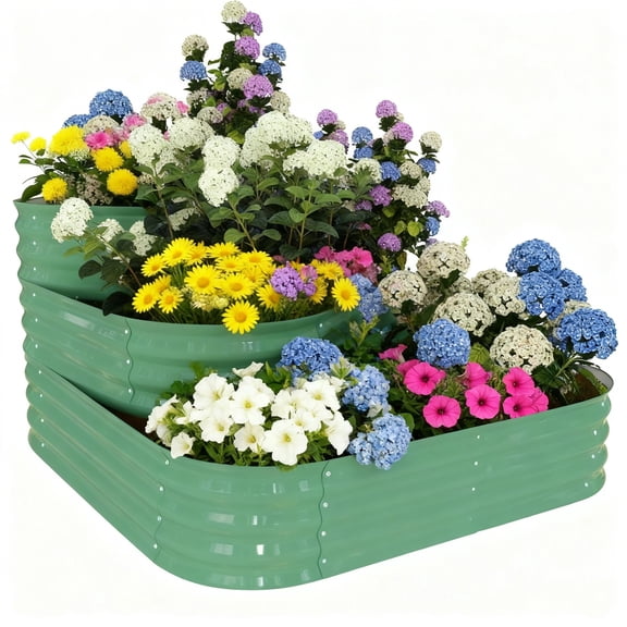 Riedhoff 3 Tiered Raised Garden Bed Kit, Galvanized Steel, 60.6 x 42.1 x 30.7 inch, Green